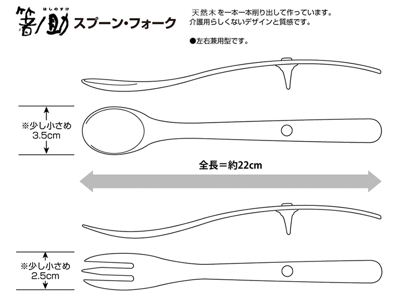 箸ノ助スプーンフォークのサイズ図
