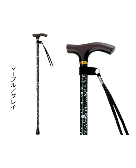 Ｆ字型ステッキ調節式　マーブル柄 グレイ