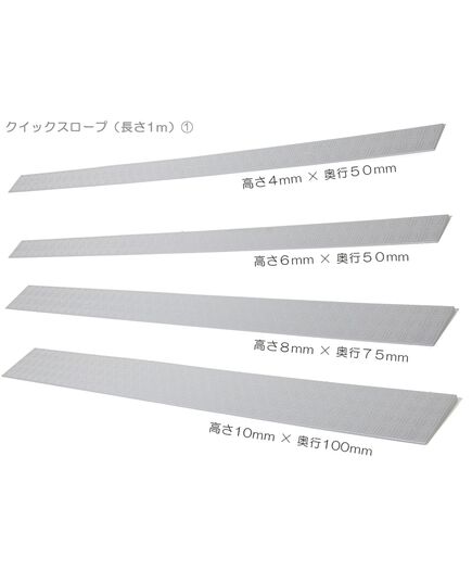 高さ４mm，６mm，８mm，１０mm，１２mm，１４mm，１６mm，１８mmの８種類の段差スロープ