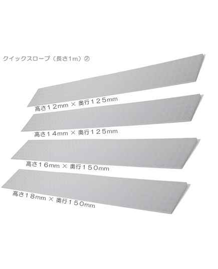 高さ４mm，６mm，８mm，１０mm，１２mm，１４mm，１６mm，１８mmの８種類の段差スロープ