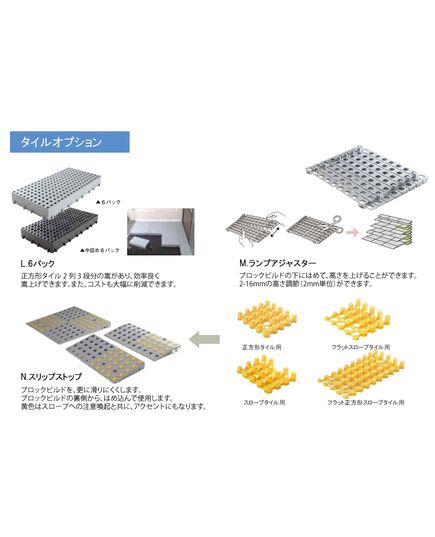 ブロックビルド：タイルをの組合せて、様々な段差に対応したスロープを作れます