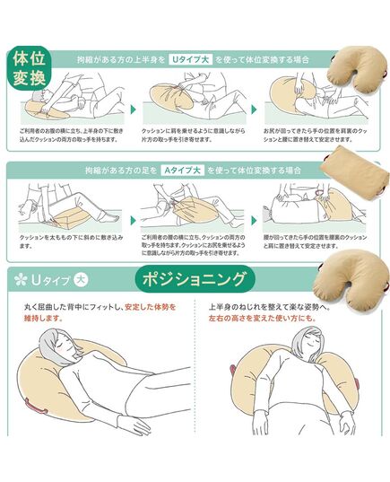 サポティクッションを利用した体位変換、ポジショニングの例