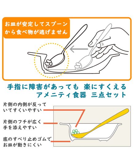 障害があっても楽にすくえる自助食器のお皿三枚セット
